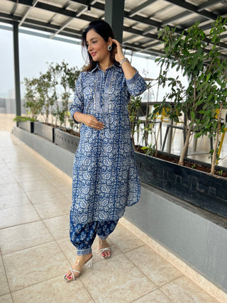 Silver Indigo Afghani Coord Set - Preetibora