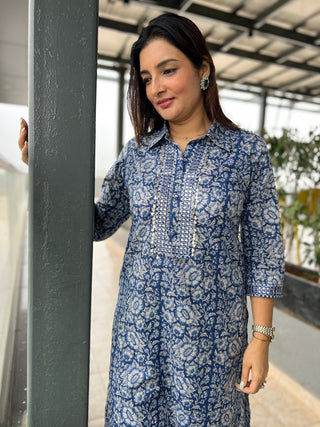 Silver Indigo Afghani Coord Set - Preetibora