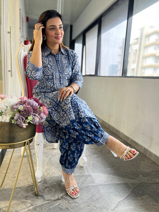 Silver Indigo Afghani Coord Set - Preetibora