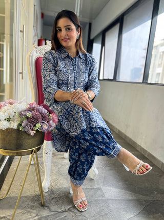 Silver Indigo Afghani Coord Set - Preetibora