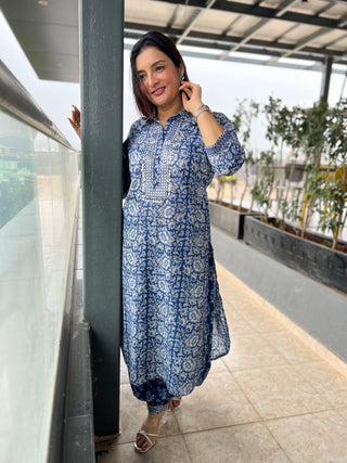 Silver Indigo Afghani Coord Set - Preetibora