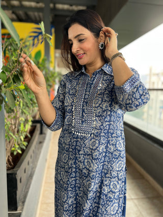 Silver Indigo Afghani Coord Set - Preetibora