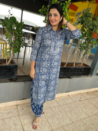 Silver Indigo Afghani Coord Set - Preetibora