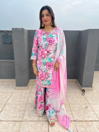 Sunflower Pink Floral Sharara - Preetibora