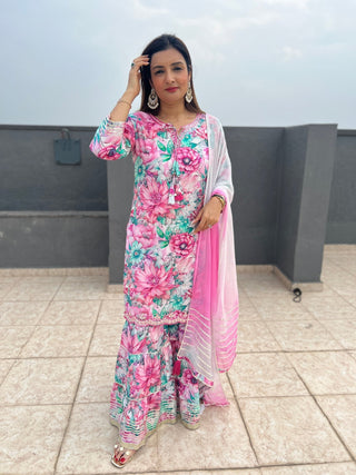 Sunflower Pink Floral Sharara - Preetibora