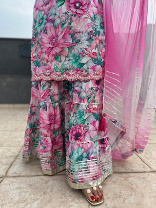 Sunflower Pink Floral Sharara - Preetibora