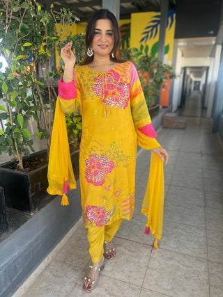 Sunshine Placement Dupatta Set - Preetibora