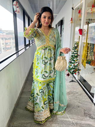 Winter Parrot Green Sharara Set - Preetibora