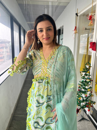 Winter Parrot Green Sharara Set - Preetibora