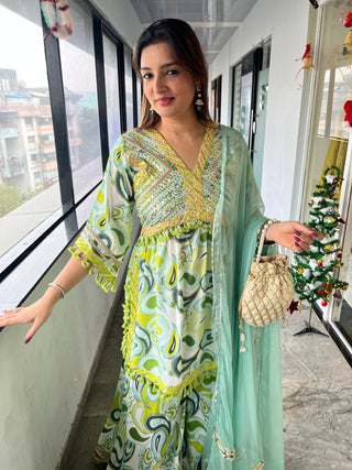 Winter Parrot Green Sharara Set - Preetibora