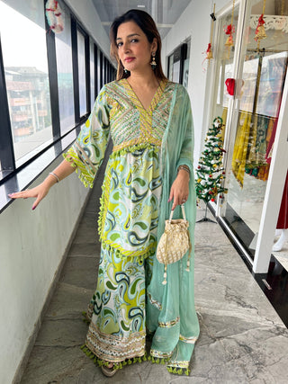 Winter Parrot Green Sharara Set - Preetibora