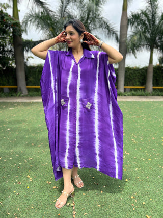 Zardozi and Tie Dye Kaftan Dress - Preetibora